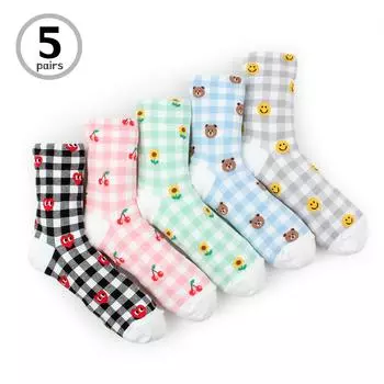 (5 пар) Женские модные носки с круглым вырезом в произвольном порядке CO15 22 - 25 cm