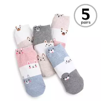 (5 пар) Женские носки из 3 блоков с животными для девочек, очаровательные милые мультяшные Lego Fashion OAO 23cm - 26cm