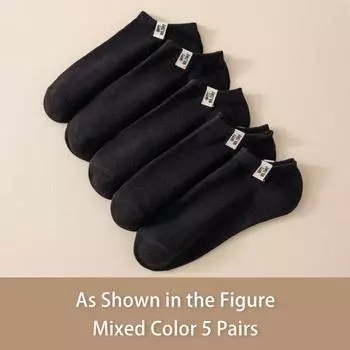 5 пар Женские Весна Лето Четыре Сезона Черные Простые Модные Удобные Колледж Буквы Тканевая Этикетка Средние Носки Single code