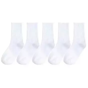 5 пар женских белых носков из хлопка в стиле Харадзюку в корейском стиле для девочек и мальчиков, школьные носки средней длины One Size