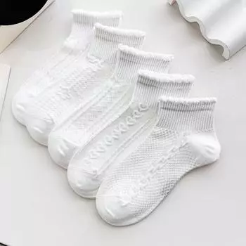 5 пар женских белых носков, милые носки с сердечками, хлопковые полосатые носки в стиле Харадзюку, забавные корейские носки
