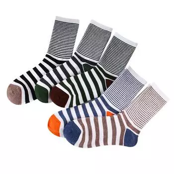 5 пар женских цветных полосатых гольфов средней длины, модные, с горизонтальной полоской, удобные, дышащие, повседневные носки с круглым вырезом One Size