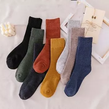 5 пар женских хлопковых носков средней длины, высококачественные мягкие свободные термальные модные женские носки синий