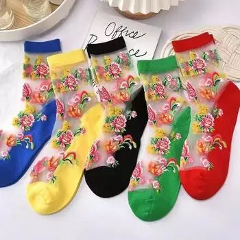 5 пар женских летних тонких носков из кристального шелка с хлопковой подошвой, противоскользящие и не цепляющиеся шелковые носки 5 Pairs