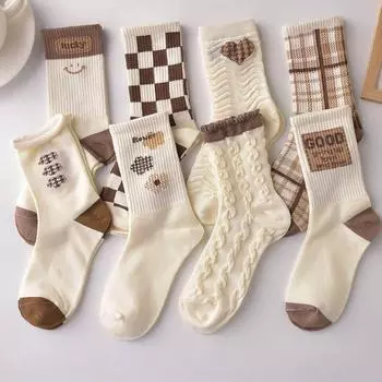 5 пар женских милых белых носков, милые полосатые носки, носки с рисунком Лолиты 2000 года, аниме-носки Harajuku Girl, забавный комплект носков