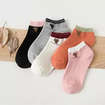 5 пар женских милых носков с котами, короткие носки до щиколотки, мультяшные животные, котята, корейская мода, девушки, кавайные повседневные носки, Calcetines Mujer One Size