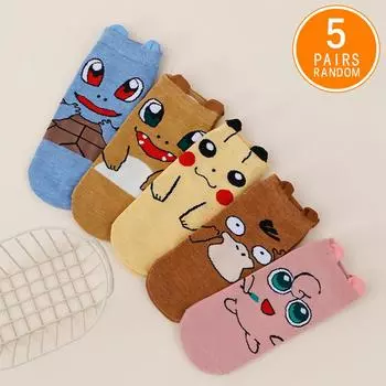 5 пар женских модных носков Four Seasons с рисунком из мультфильма и аниме Pokmon Versatile Sweet and Cute Pikachu Casual Outdoor Socks One Size