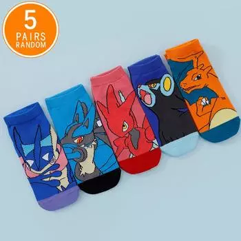 5 пар женских модных носков Four Seasons с рисунком из мультфильма и аниме Pokmon Versatile Sweet and Cute Pikachu Casual Outdoor Socks One Size