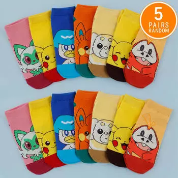 5 пар женских модных носков Four Seasons с рисунком из мультфильма и аниме Pokmon Versatile Sweet and Cute Pikachu Casual Breathable Straight Socks One Size