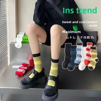 5 пар женских модных новых длинных носков из чистого хлопка без косточек 5 Pairs синий/зелёный