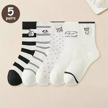 5 пар женских мультяшных носков средней длины в чистую полоску с собачкой для женщин, милые сладкие носки в академическом стиле One Size