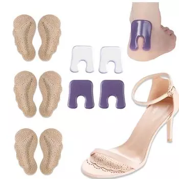 5 пар женских нескользящих подушечек для высоких каблуков и U-образных пяточных подушечек, впитывающих пот, высыхающих, нескользящих 5 pairs бежевый