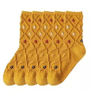 5 пар женских носков до середины икры, маленькие цветы, цветовая блокировка, японская модная модель, для девушек, весна-осень, тонкие длинные носки One Size