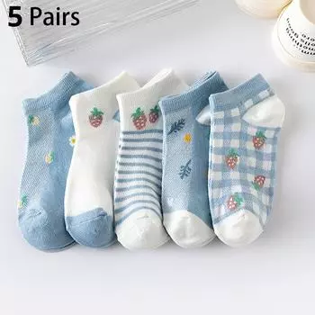 5 пар женских носков Four Seasons INS Strawberry Mesh Socks женские низкие носки-лодочки с неглубоким горлом One Size