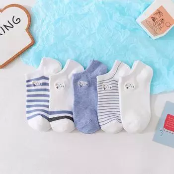 5 пар женских носков Харадзюку с вышивкой, короткие носки, женские мультяшные носки, овечьи полосатые однотонные повседневные хлопковые дышащие носки до щиколотки Size Suit For 35-39