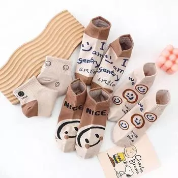 5 пар женских носков, хлопковые короткие носки, весенне-летние носки