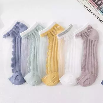 5 пар женских носков из стекловолокна на весну и лето, тонкие прозрачные дышащие носки карамельного цвета с полиэстеровой подошвой One Size