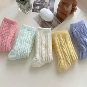 5 пар женских носков-крю, однотонные осенне-зимние носки, толстые плюшевые носки