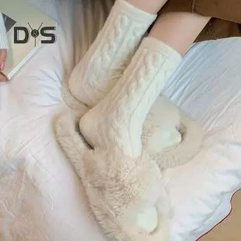 5 пар женских носков-крю, однотонные осенне-зимние носки, толстые плюшевые носки для повседневной носки, сна на открытом воздухе разноцветный