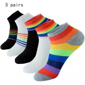 5 пар женских носков-лодочек, дышащие и удобные повседневные короткие носки радужного цвета, носки с низкой посадкой и длиной до щиколотки One Size US (6-9)