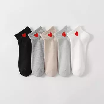 5 пар женских носков Love Socks, модные универсальные однотонные носки с принтом, милые и повседневные, мягкие и удобные носки до щиколотки One Size