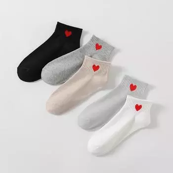 5 пар женских носков Love Socks, модные универсальные однотонные носки с принтом, милые и повседневные, мягкие и удобные носки до щиколотки One Size