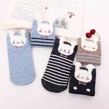 5 пар женских носков с кроликом, летние хлопковые женские хлопковые невидимые носки с неглубоким ртом и рисунком животных, милые хлопковые носки с животными Pack of 5