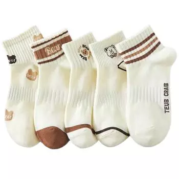 5 пар женских носков с круглым вырезом, милый мультяшный дизайн, впитывающие влагу, дышащие, подходят для повседневной носки One Size