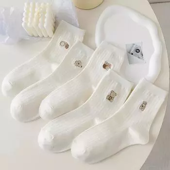 5 пар женских носков с круглым вырезом, высококачественные осенне-зимние милые мультяшные дышащие модные носки, женские мягкие средние носки-трубы One Size