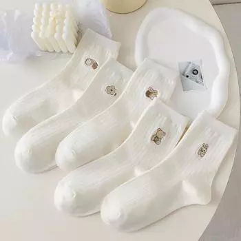 5 пар женских носков с круглым вырезом, высококачественные осенне-зимние милые мультяшные дышащие модные носки, женские мягкие средние носки-трубы One Size