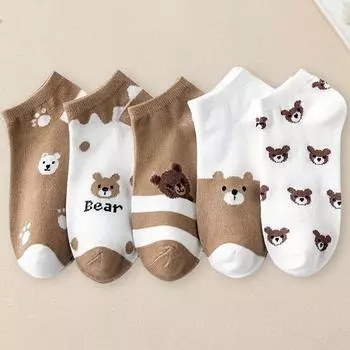 5 пар женских носков с мультяшным рисунком, трендовые, универсальные, дышащие, влагоотводящие, дезодорирующие, антибактериальные, удобные носки One Size