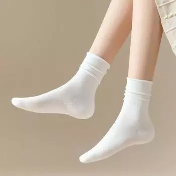 5 пар женских носков с оборками, хлопковые однотонные белые носки для девочек Y2k Harajuku Lolita, забавные носки, комплект One Size