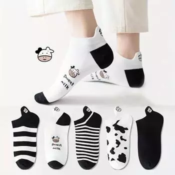 5 пар женских носков с рисунком коровы, милые студенческие модные универсальные летние носки, удобные дышащие мягкие повседневные носки 5 pairs