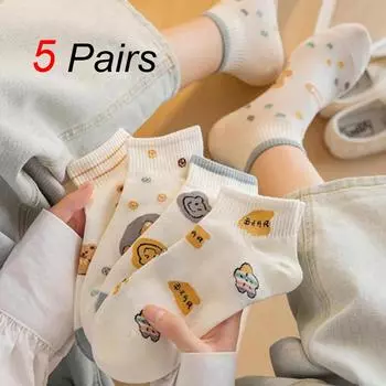 5 пар женских носков с рисунком медведя из мультфильма, модные милые носки для девочек, мягкие, удобные, легкие, дышащие, повседневные носки One Size