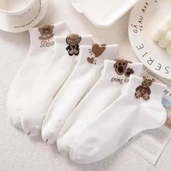 5 пар женских носков с рисунком плюшевого мишки из мультфильма, универсальные модные дышащие удобные забавные повседневные носки в стиле Харадзюку