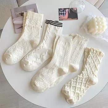 5 пар женских носков с рюшами, хлопковые короткие носки до щиколотки, дышащие весенне-осенние модные женские средние носки EUR 35-39