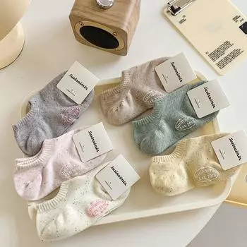 5 пар женских носков с силиконовой подошвой и буквенным принтом, нескользящие, с небольшим отверстием для носка, невидимые 5 Pairs