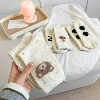 5 пар женских носков с вышивкой в горошек, носки длиной до середины голени с милым бантом, носки-трубы с рисунком для женщин Style B 5Pairs