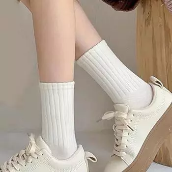 5 пар женских носков средней длины без запаха толстые теплые однотонные высокоэластичные противоскользящие впитывающие пот не садятся спортивные зимние бежевый