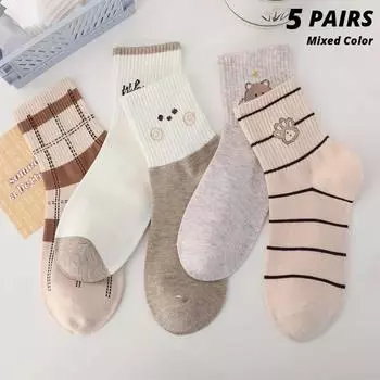 5 пар женских носков средней длины Cartton осень-зима дышащие удобные спортивные впитывающие пот носки
