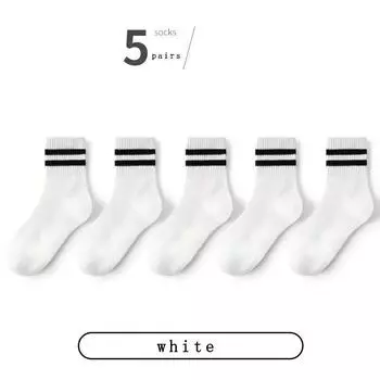 5 пар женских носков средней длины, однотонные, с параллельной полоской, простые, модные, спортивные, влагоотводящие, высококачественные носки для девочек Single code