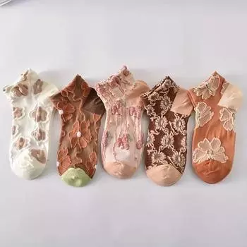 5 пар женских носков средней длины в дворцовом стиле с рельефом в стиле ретро, элегантная повседневная одежда