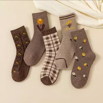 5 пар женских носков средней длины, винтажные носки для осени и зимы 1 pair