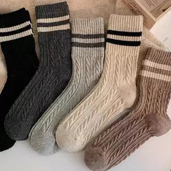 5 пар женских носков в полоску цвета кофе в стиле ретро для осени и зимы. Удобные и повседневные мягкие женские носки с межподошвой. One Size