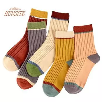 5 пар женских носков в рубчик цвета конфеты