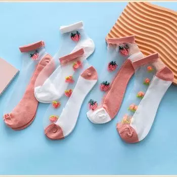 5 пар женских носков Харадзюку летние мультяшные клубничные кружевные носки до щиколотки повседневные носки прозрачные эластичные короткие носки школьницы Size Suit for 35-39