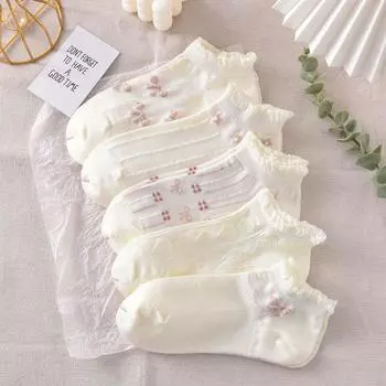 5 пар женских носков, весенне-летние носки, носки-лодочки с неглубоким горлом, милые кружевные тонкие дышащие носки