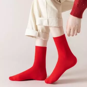 5 пар женских осенне-зимних носков из чистого хлопка с антибактериальными свойствами и против запаха в этом году красного цвета 5 Pairs