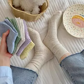 5 пар женских осенних носков средней длины из чистой пряжи в горошек для девочек, носочные изделия для дома чёрный