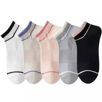 5 пар женских полосатых коротких носков, модные дышащие, с отверстиями, подходящие для повседневной носки, влагоотводящие, мягкие, повседневные носки One Size